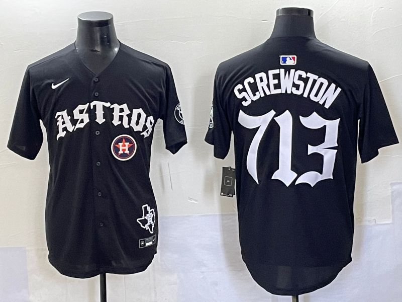 Men 2025 Houston Astros 713 Screwston Black Seven generations Joint Name Nike MLB Jersey style 11